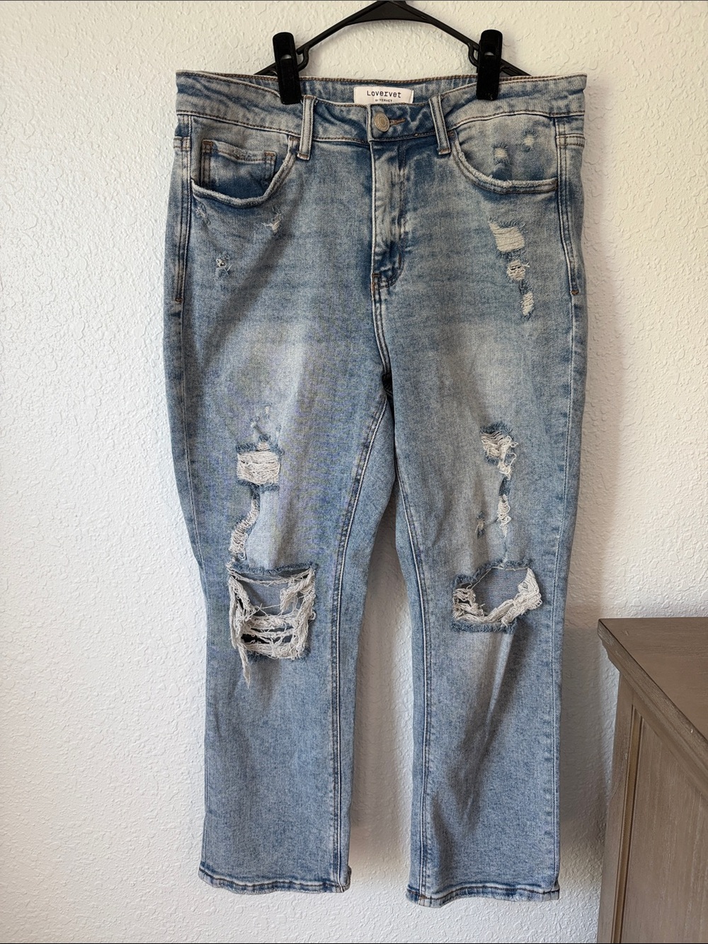 Light Blue Distressed Straight-Leg Jeans by Lovevery